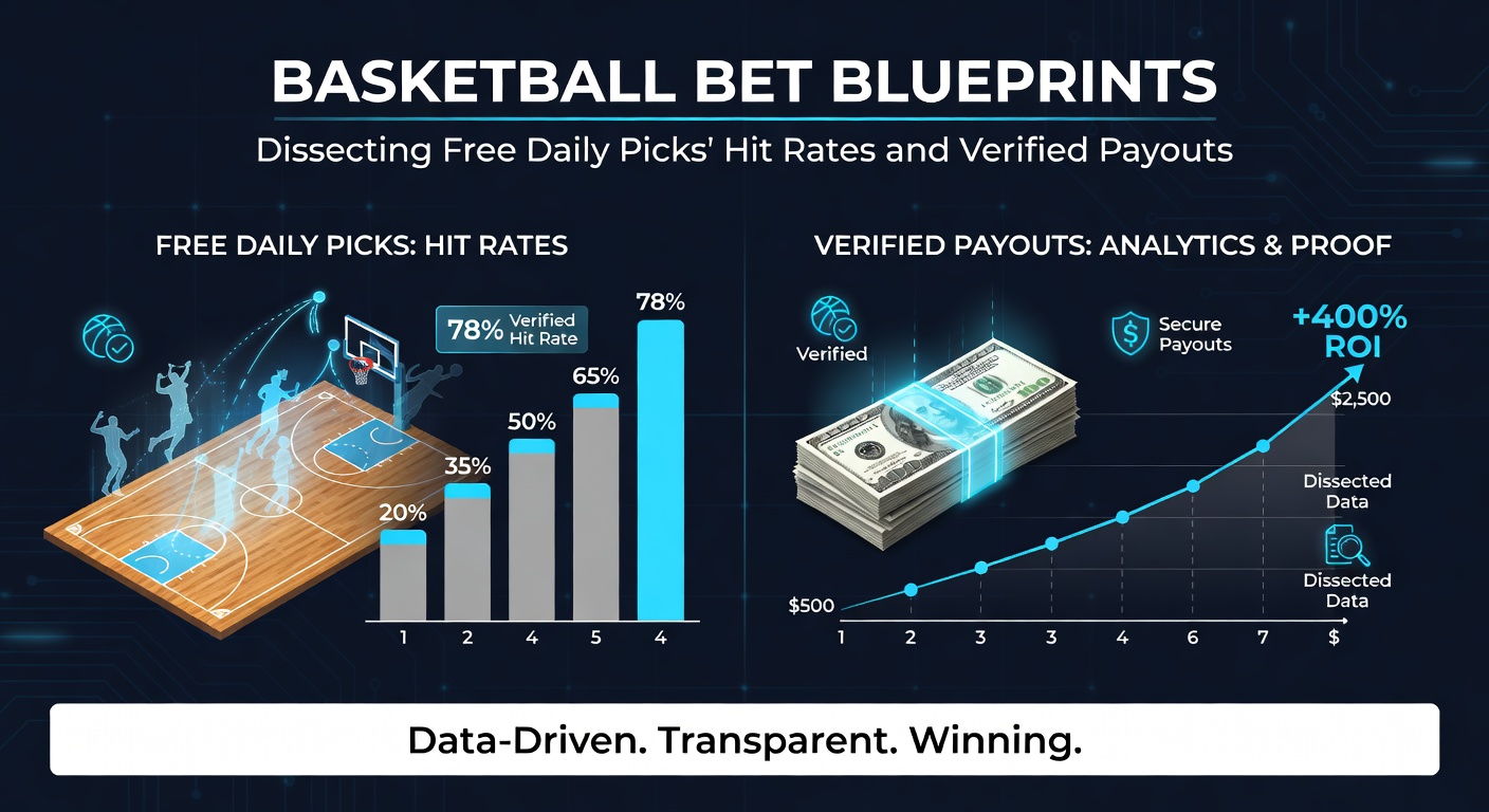 Dynamic basketball scene showing players in action during an NBA game with overlaid betting slips and stats highlighting daily picks performance