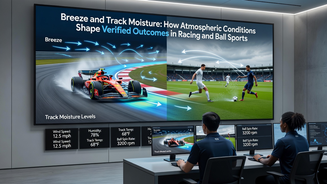 Track moisture monitoring equipment and wind measurement tools used in sports prediction verification processes