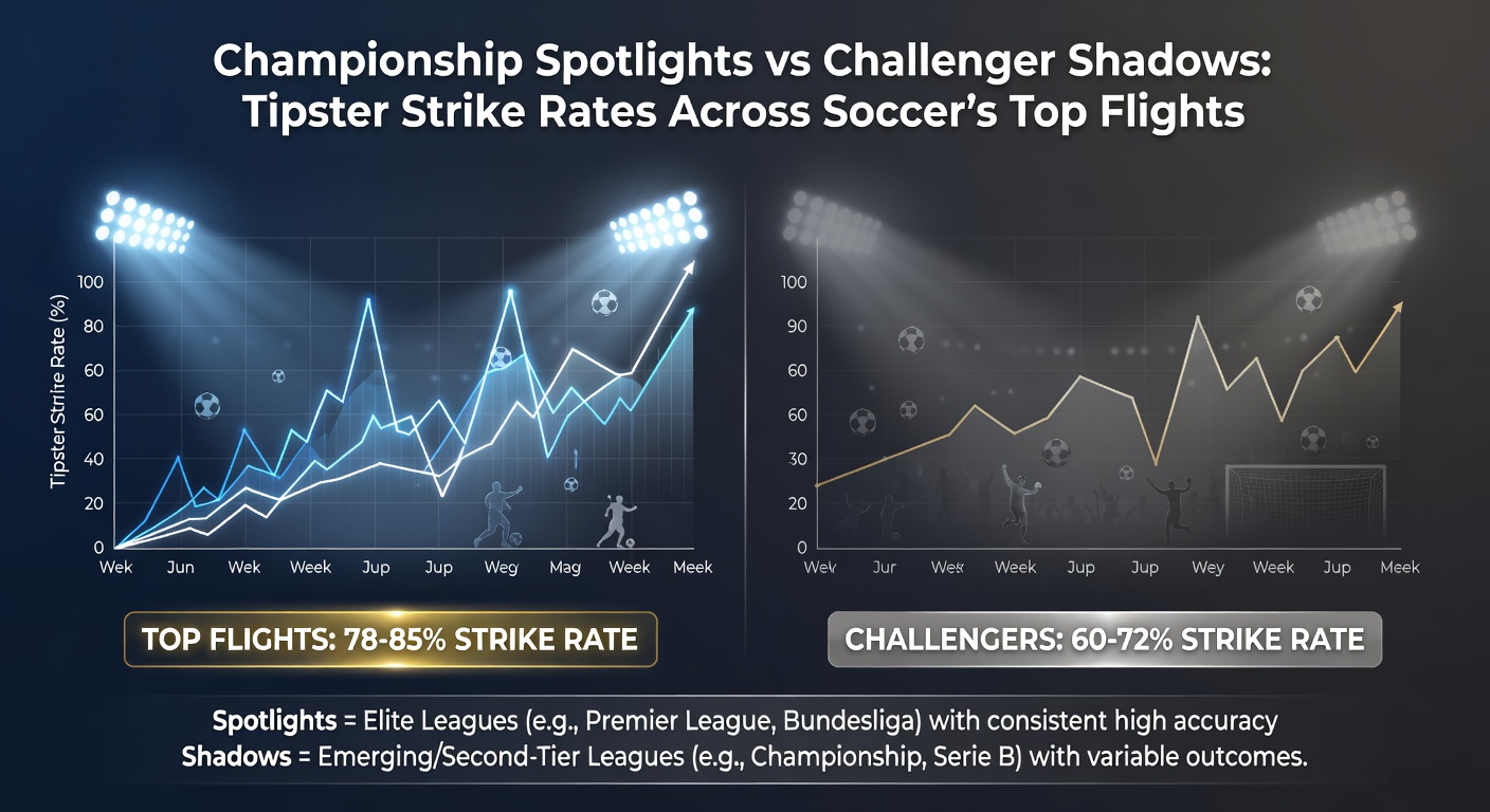 Graph comparing tipster strike rates in soccer top vs second divisions and tennis majors vs challengers, with bars rising sharply for elite events
