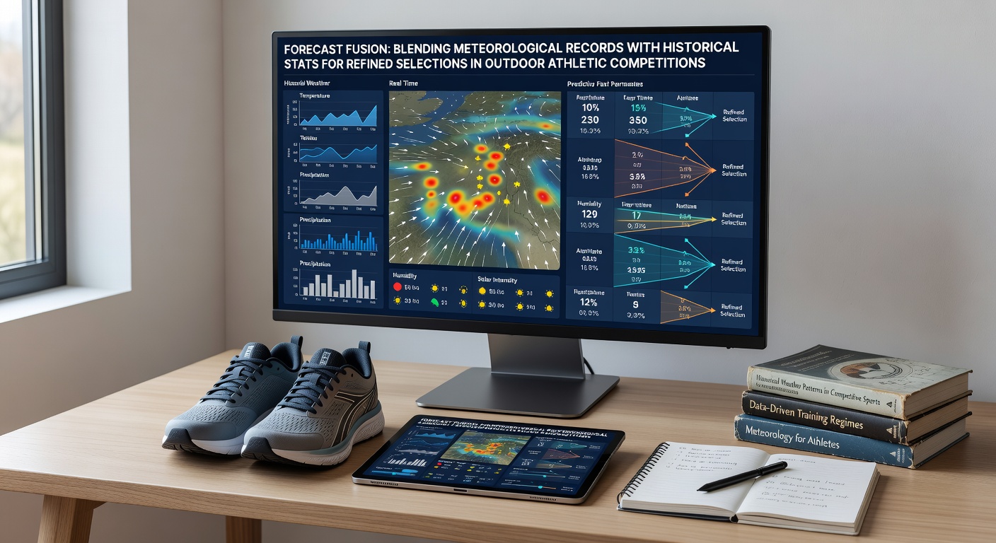 Meteorological data charts overlaid with historical athletic performance graphs for outdoor event planning