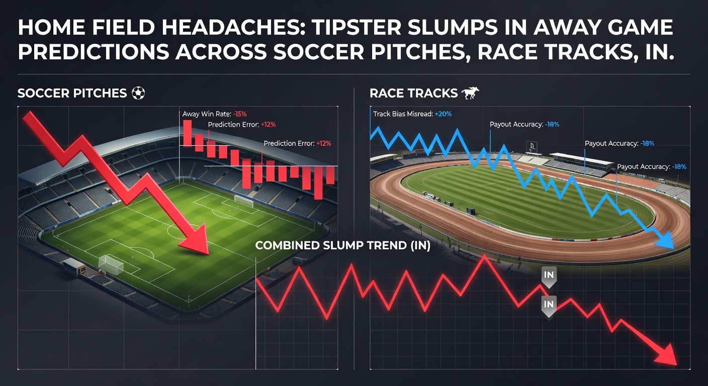 Horse racing at a sunlit track, with a field of competitors navigating turns, symbolizing tipster struggles with away-track performers