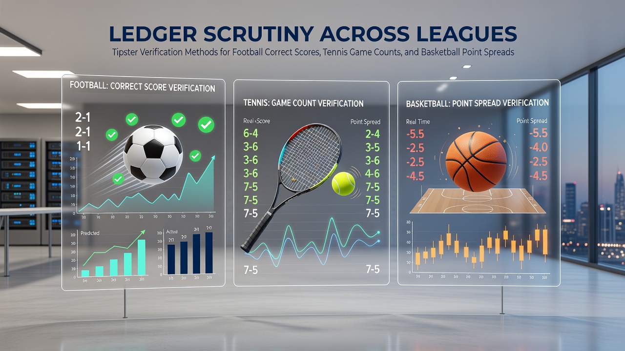 Ledger records showing verified tipster predictions for football correct scores alongside tennis game totals and basketball point spread outcomes