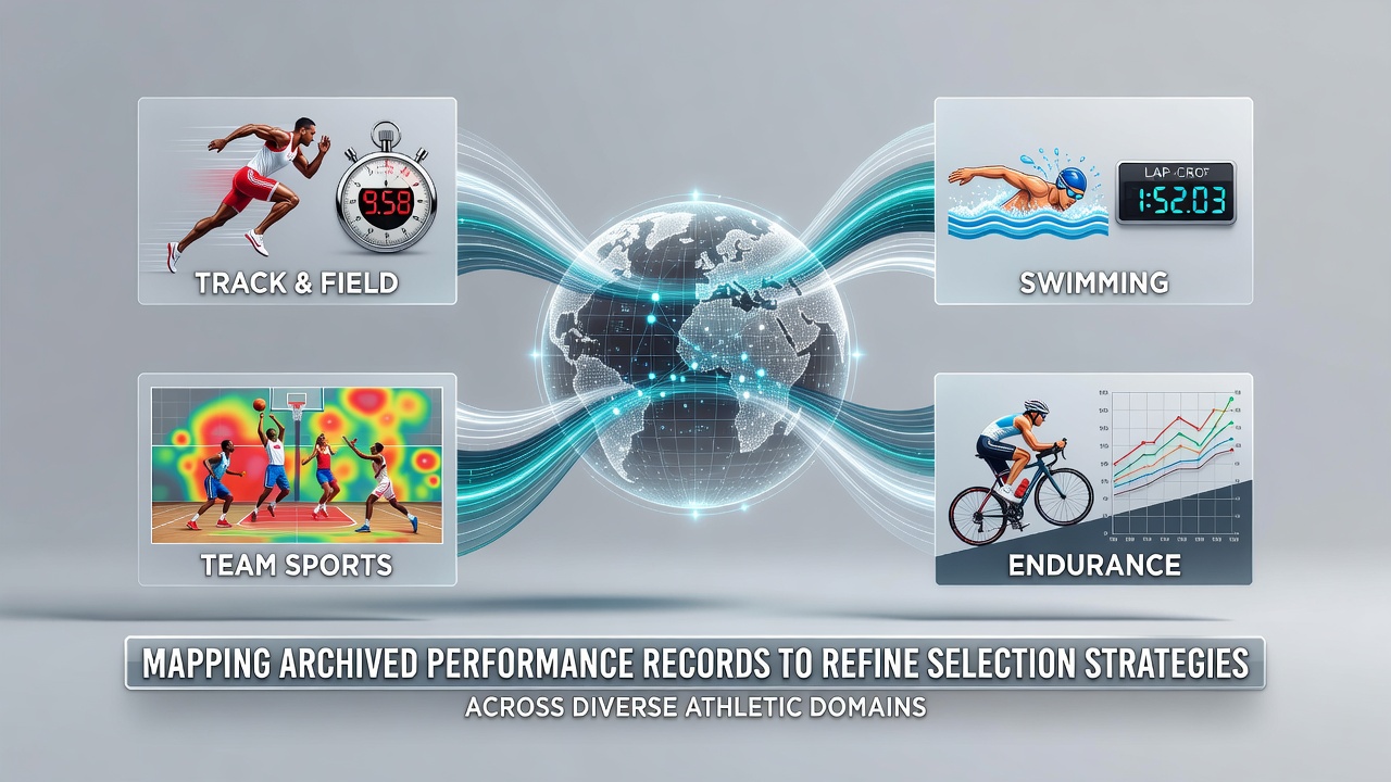 Athletes reviewing historical performance data charts on a digital interface during a training session
