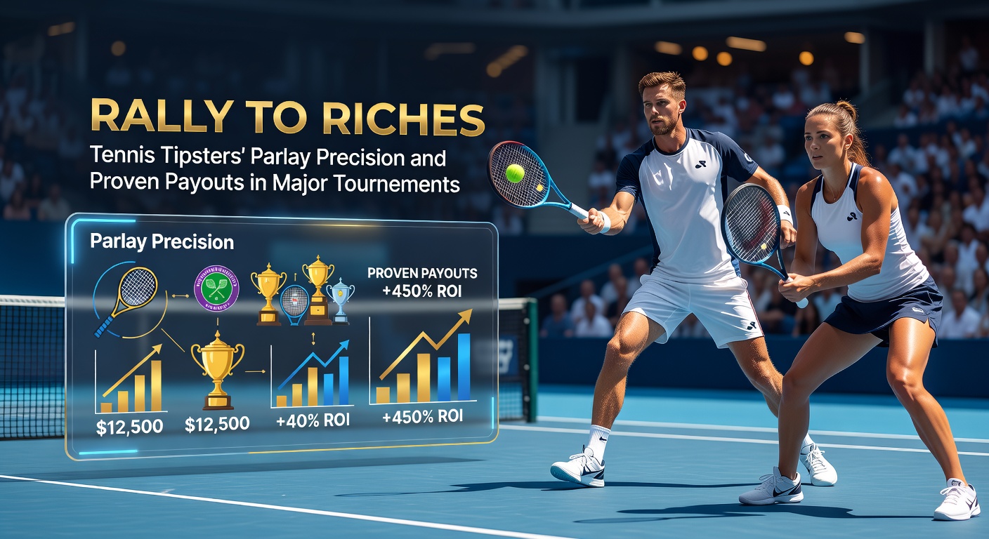 Tennis players in action during a high-stakes parlay match at a major tournament, highlighting tipster precision