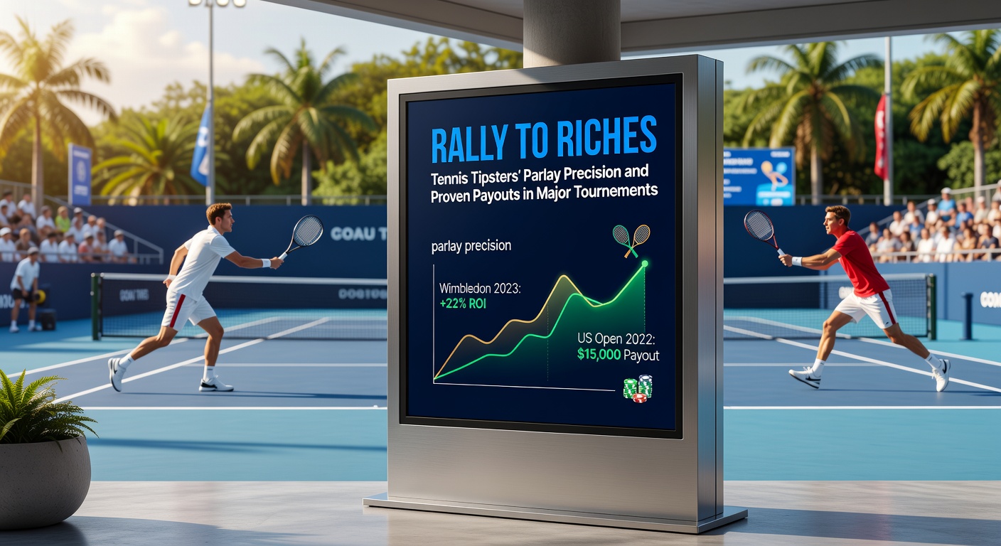 Close-up of a tennis parlay bet slip showing verified payouts from a major tournament, emphasizing tipster success