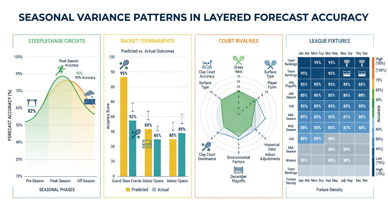 Detailed chart displaying seasonal shifts in forecast accuracy rates for football, horse racing, tennis, and basketball events