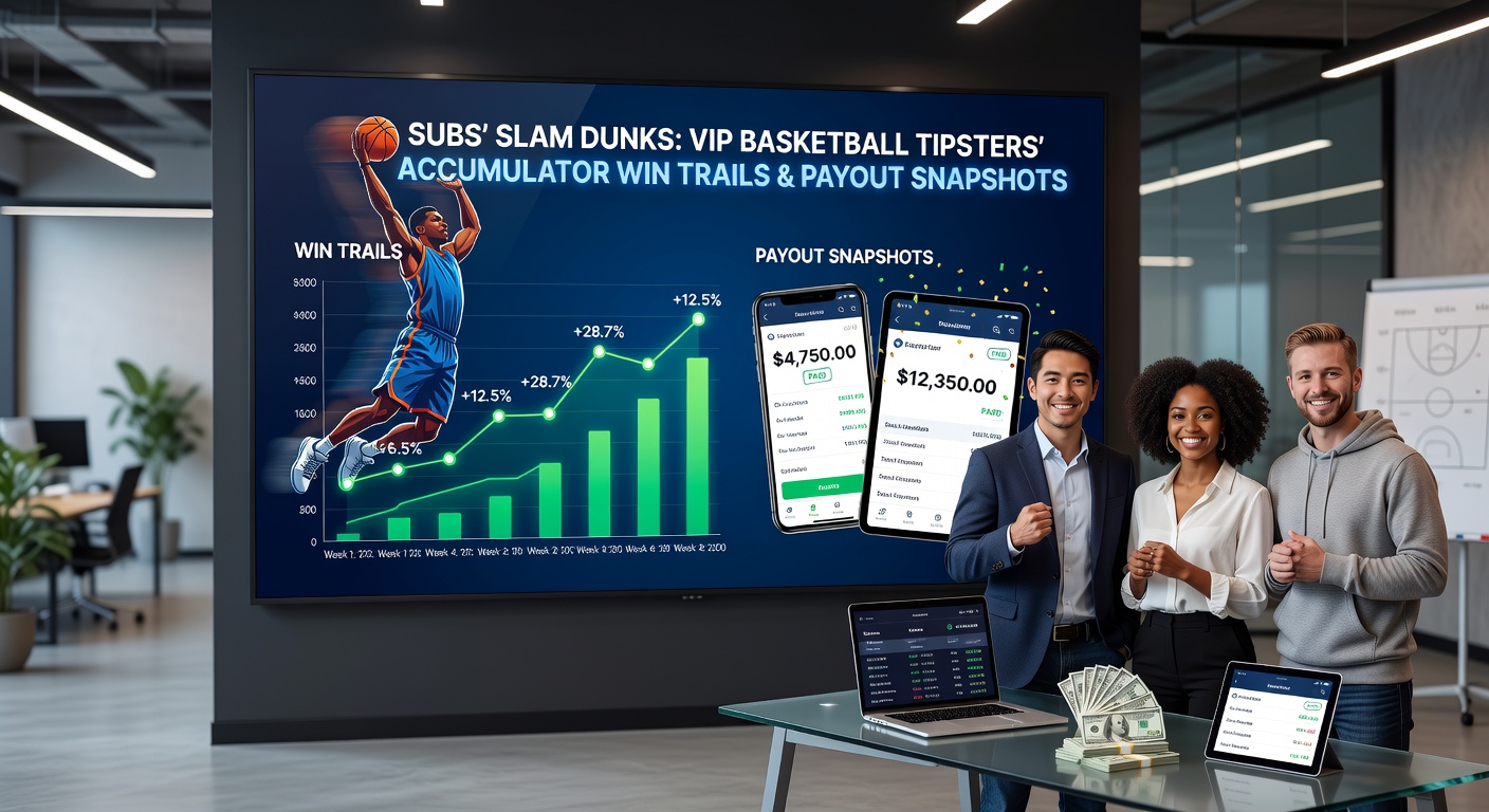 Graph showing a series of winning accumulator trails from VIP basketball tipsters, with rising payout lines and highlighted slam-dunk moments