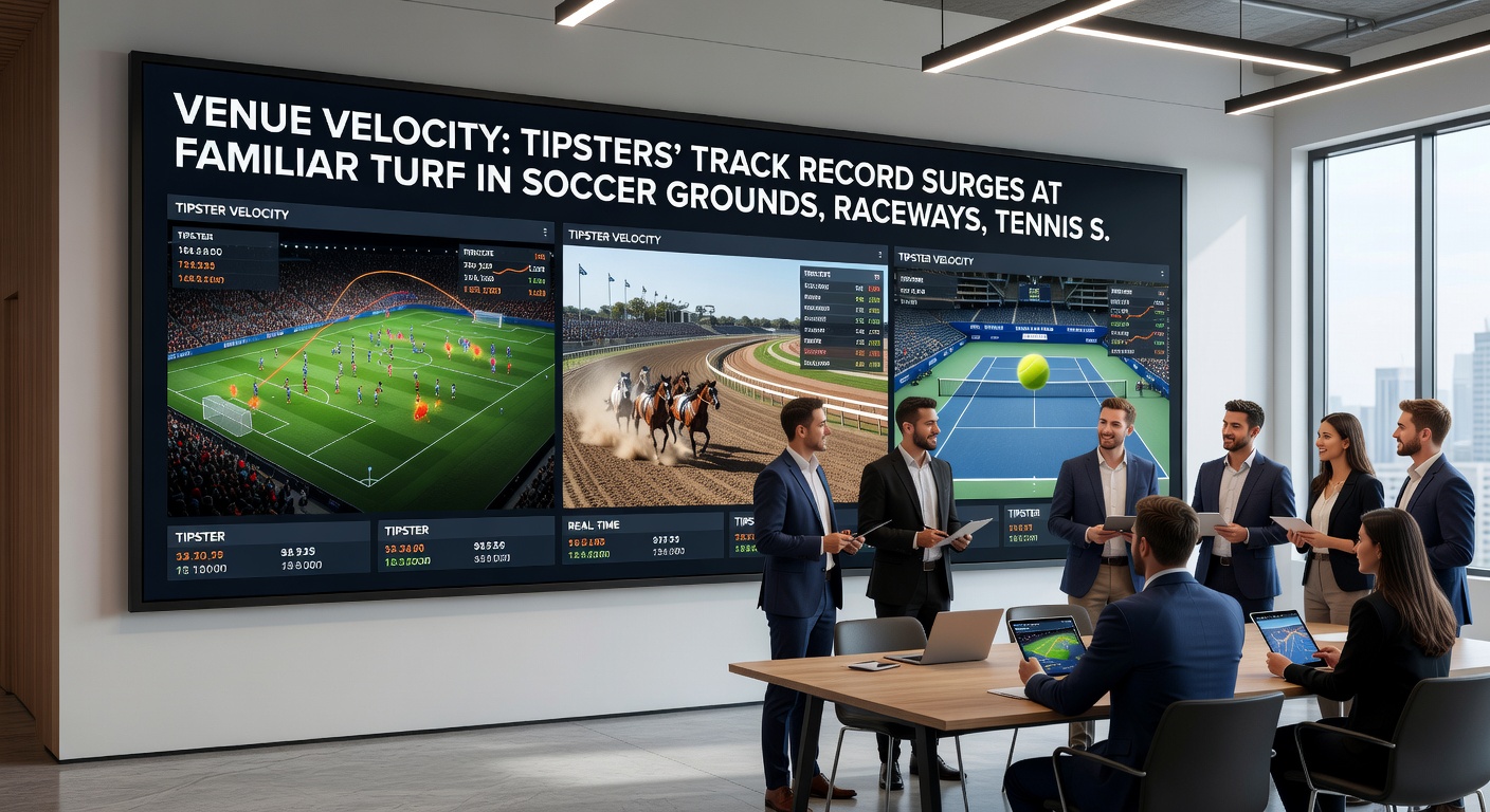 Charts and graphs displaying tipster strike rate spikes at repeated soccer grounds, raceways, tennis venues, and basketball arenas compared to new locations
