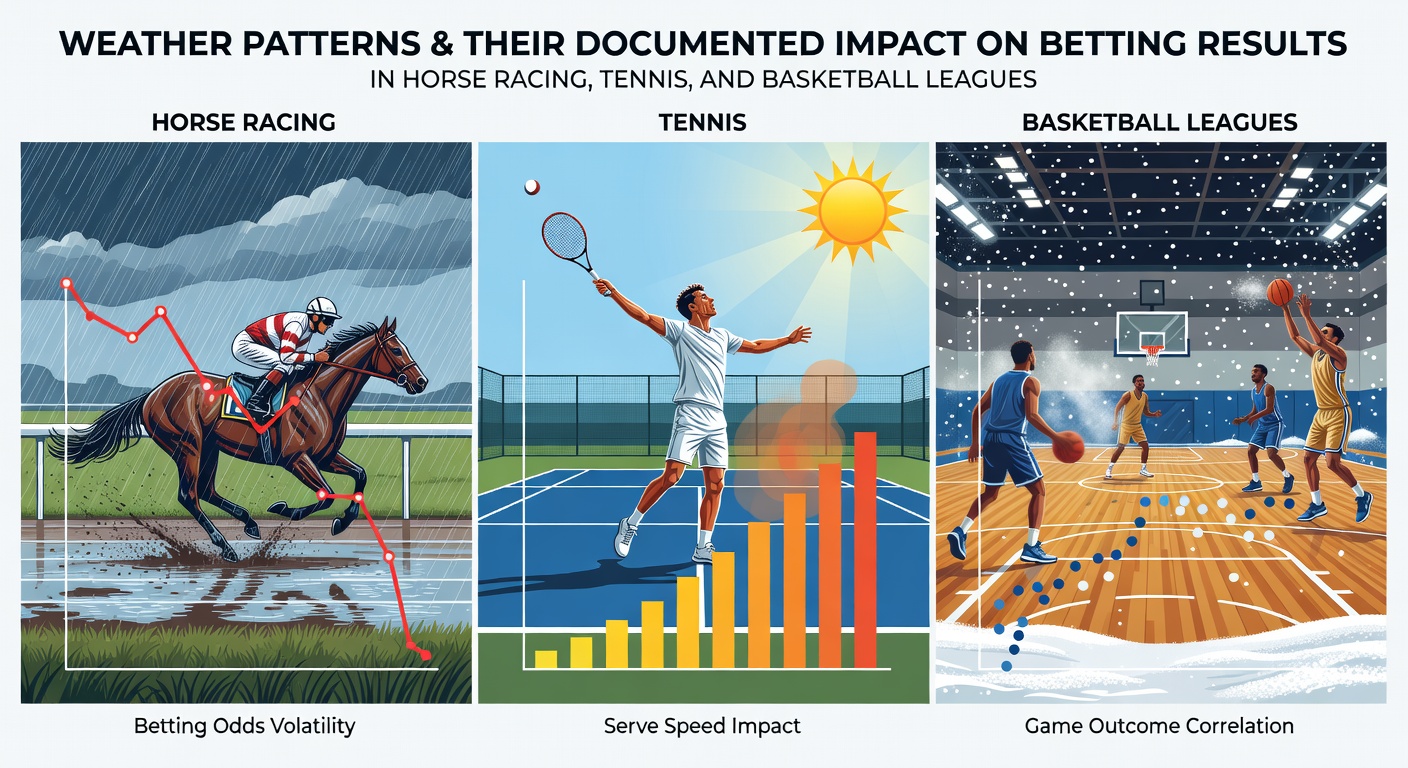 Weather data charts showing rainfall effects on horse racing tracks and tennis courts during documented events