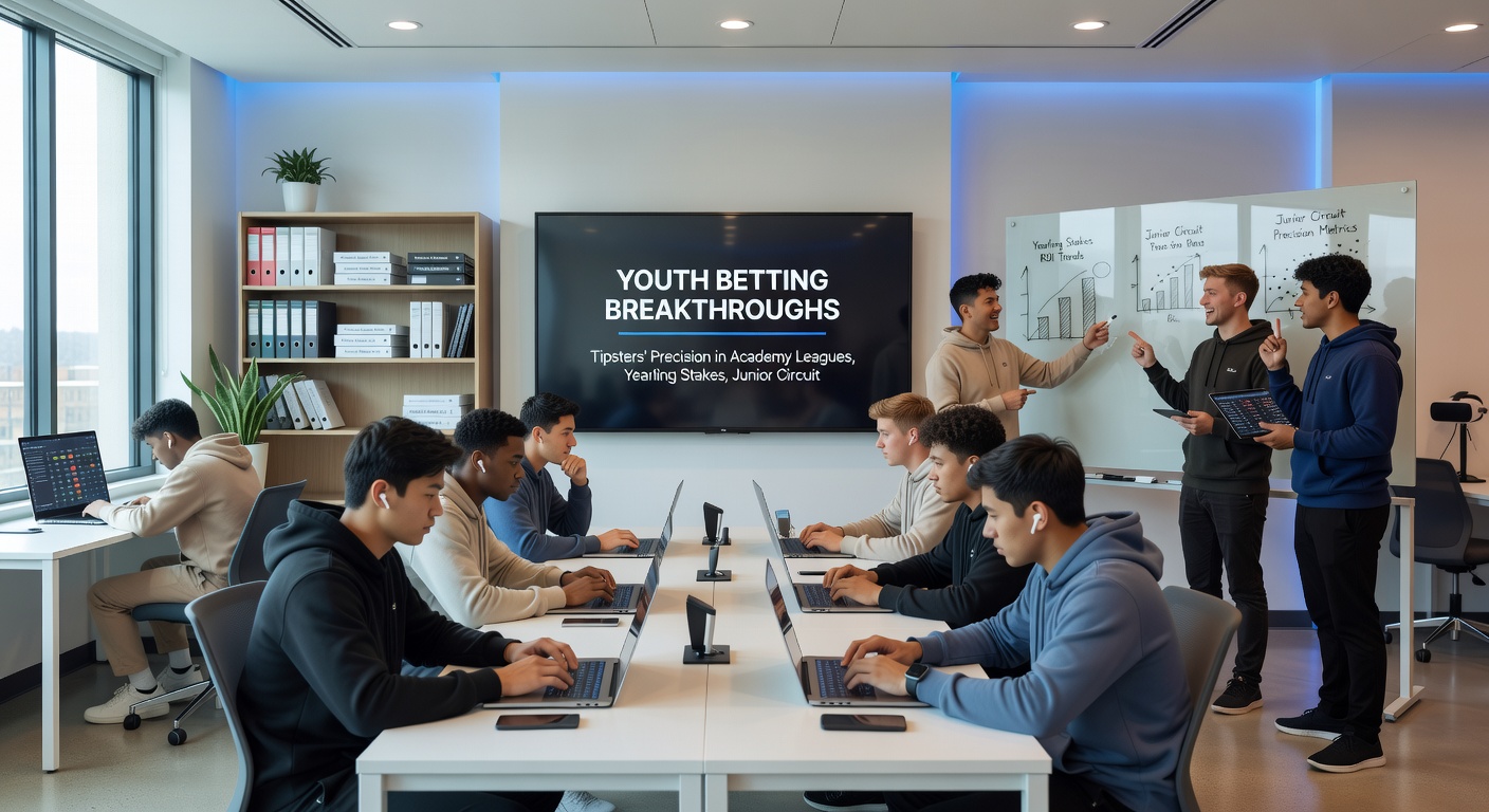 Graphs and tables displaying tipster hit rates, ROI curves, and verified payout logs from youth betting markets including academy soccer, yearling races, junior tennis, and freshman futures